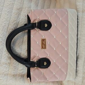 Betsey Johnson Pink and Black Quilted Satchel